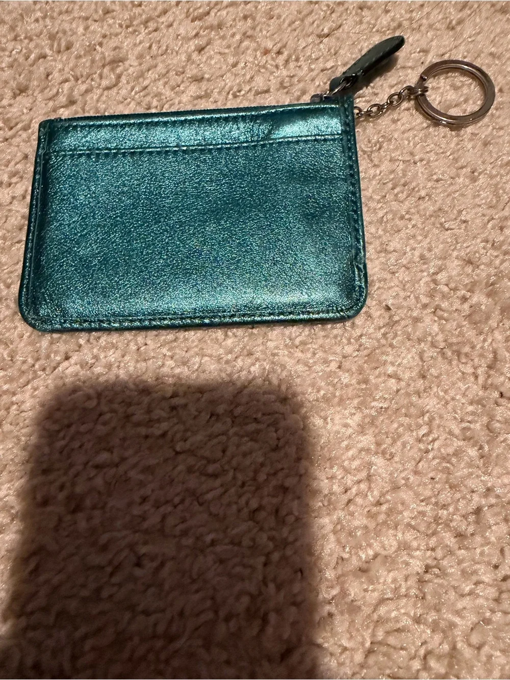 Coach Metallic Teal Zip Card Case Key Ring